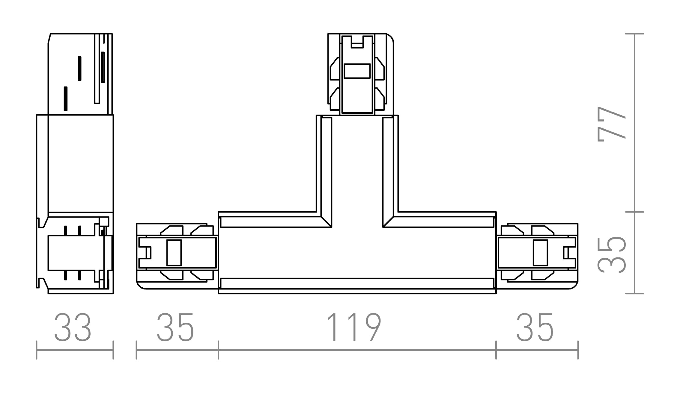 EUTRAC T skarv med anslutning (jord vänster) lampa - Product sketch