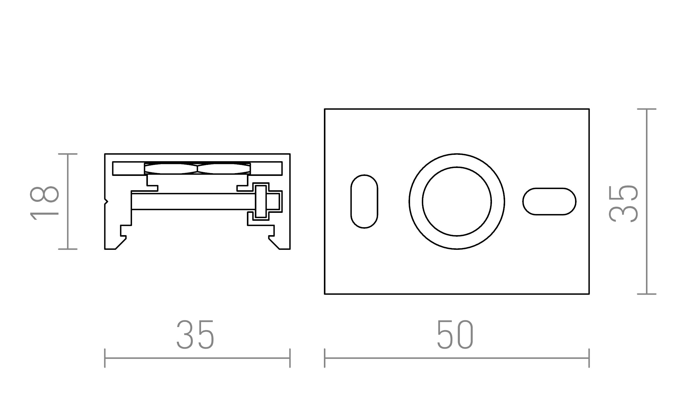EUTRAC track clamp for 3-circuit tracks - Product sketch