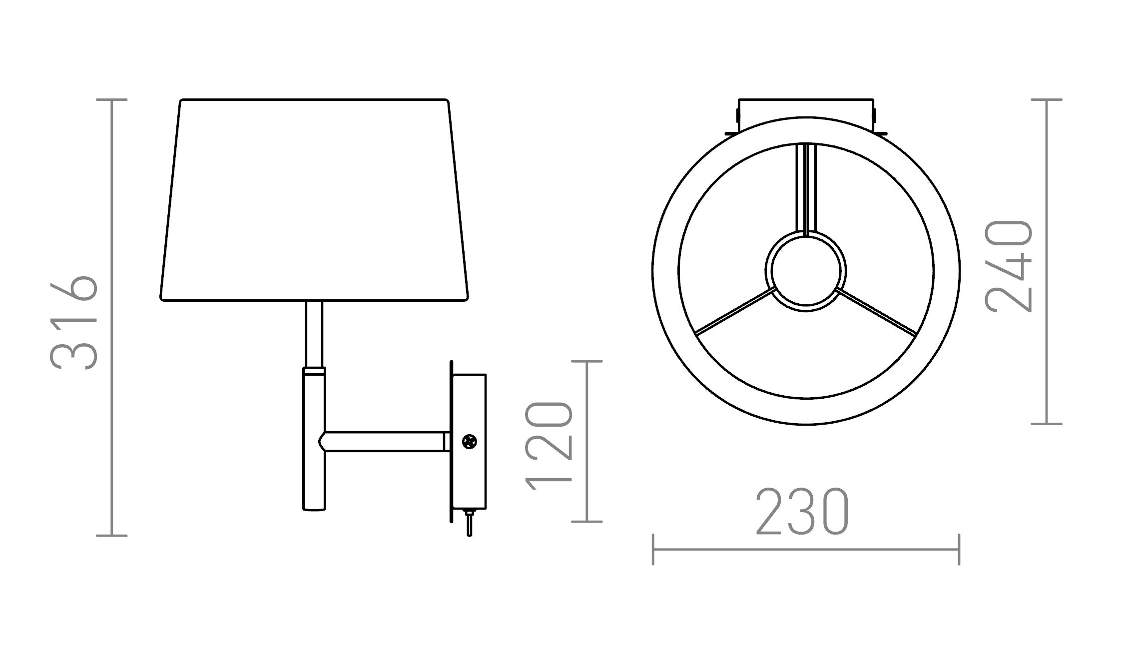 BROADWAY stenska lampa - Product sketch