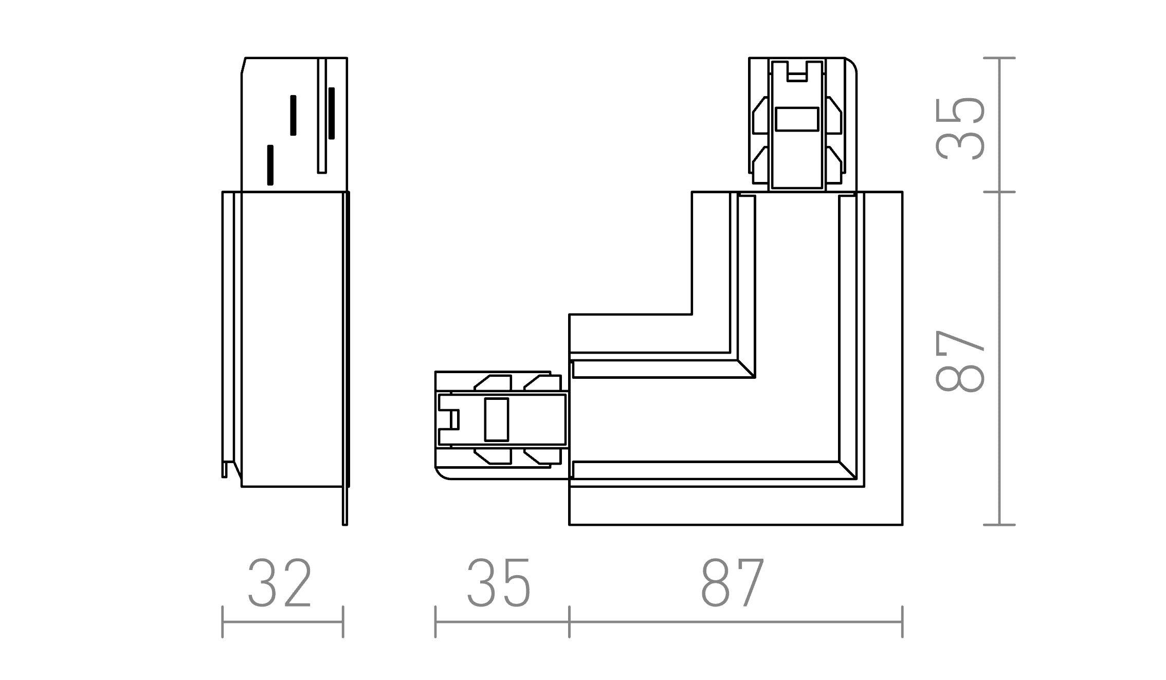 EUTRAC L conector para carril trifásico empotrado polaridad interna - Product sketch