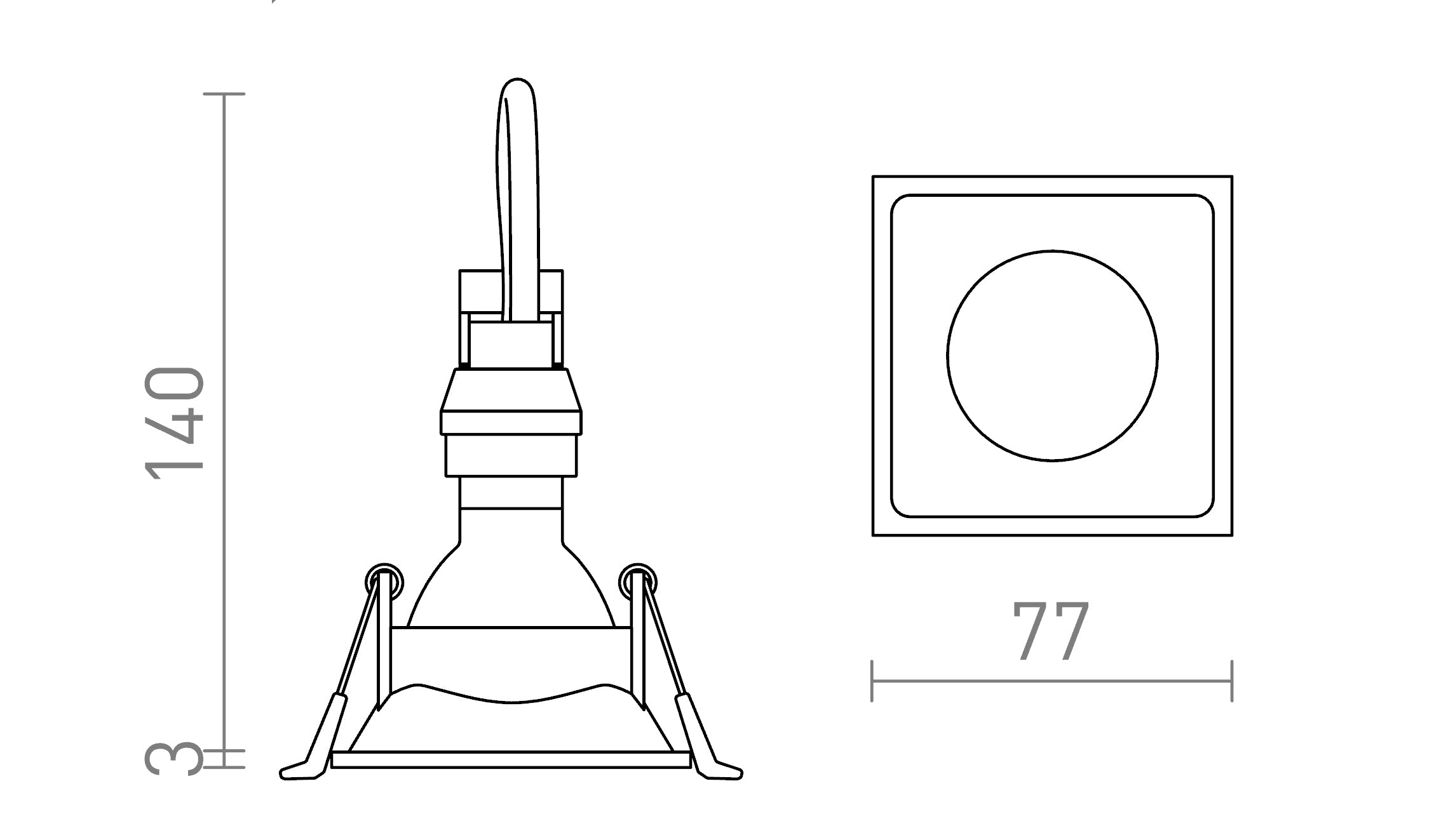 ZURI SQ infälld lampa - Product sketch