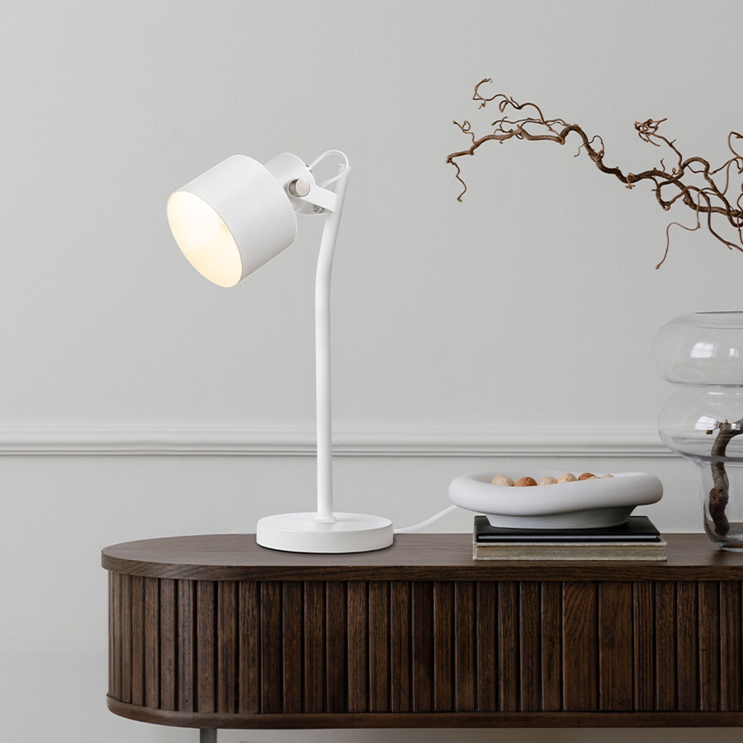 RENDL table lamp CELEIA table matte white matt nickel 230V LED E27 11W R13903 3