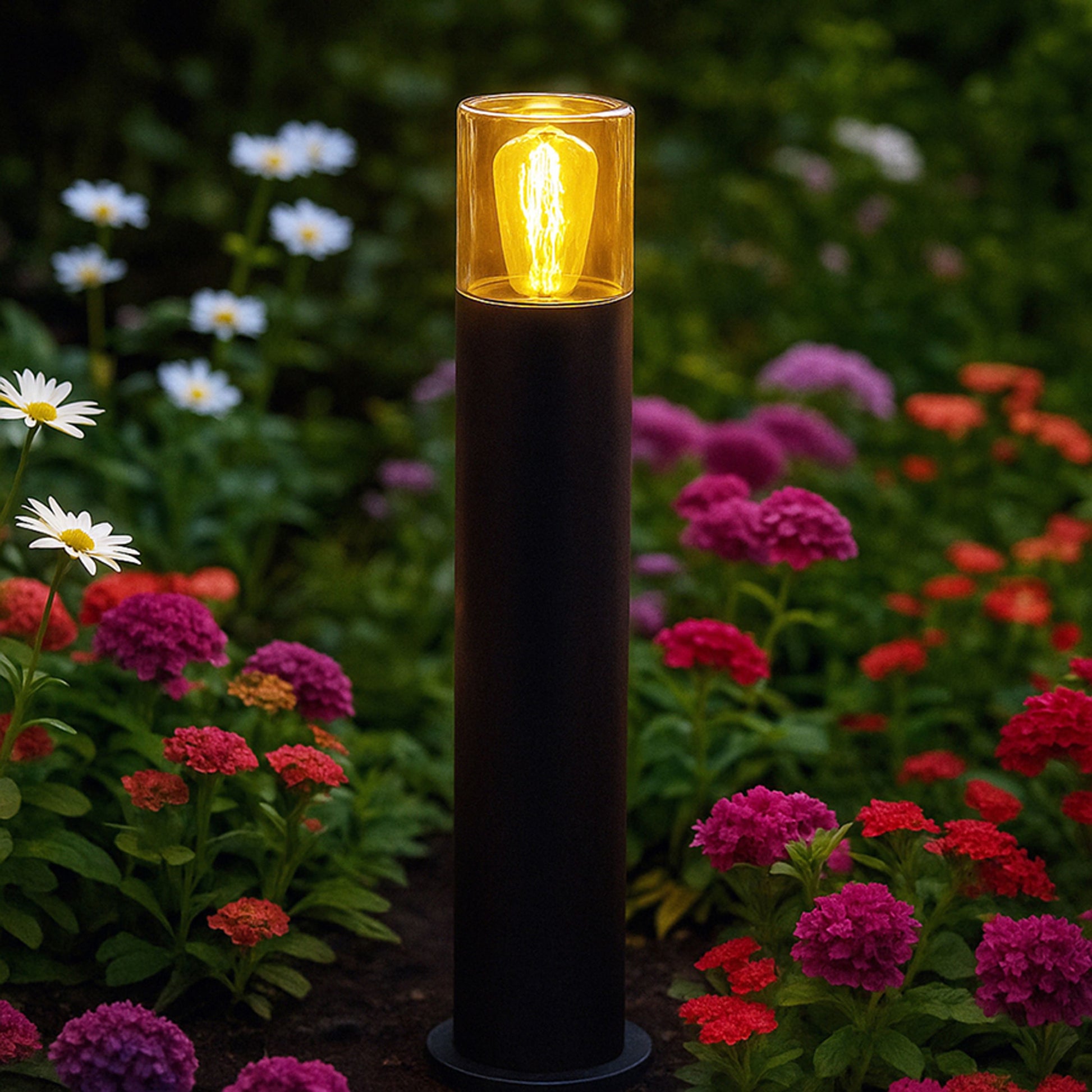 RENDL outdoor lamp QUINN 60 floor black amber-colored glass 230V LED E27 11W IP54 R14497 5